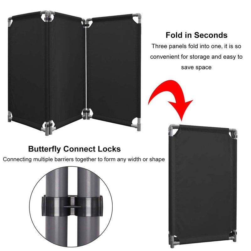 Reliancer 3 Panels Safety Barricade 5.8FT Foldable Security Sign Barrier Gate with Heavy Duty PVC Frame High Visibility Caution Symbol Crowd Control Restricted Area Pedestrian Barricade Traffic Fence Black - Image 4